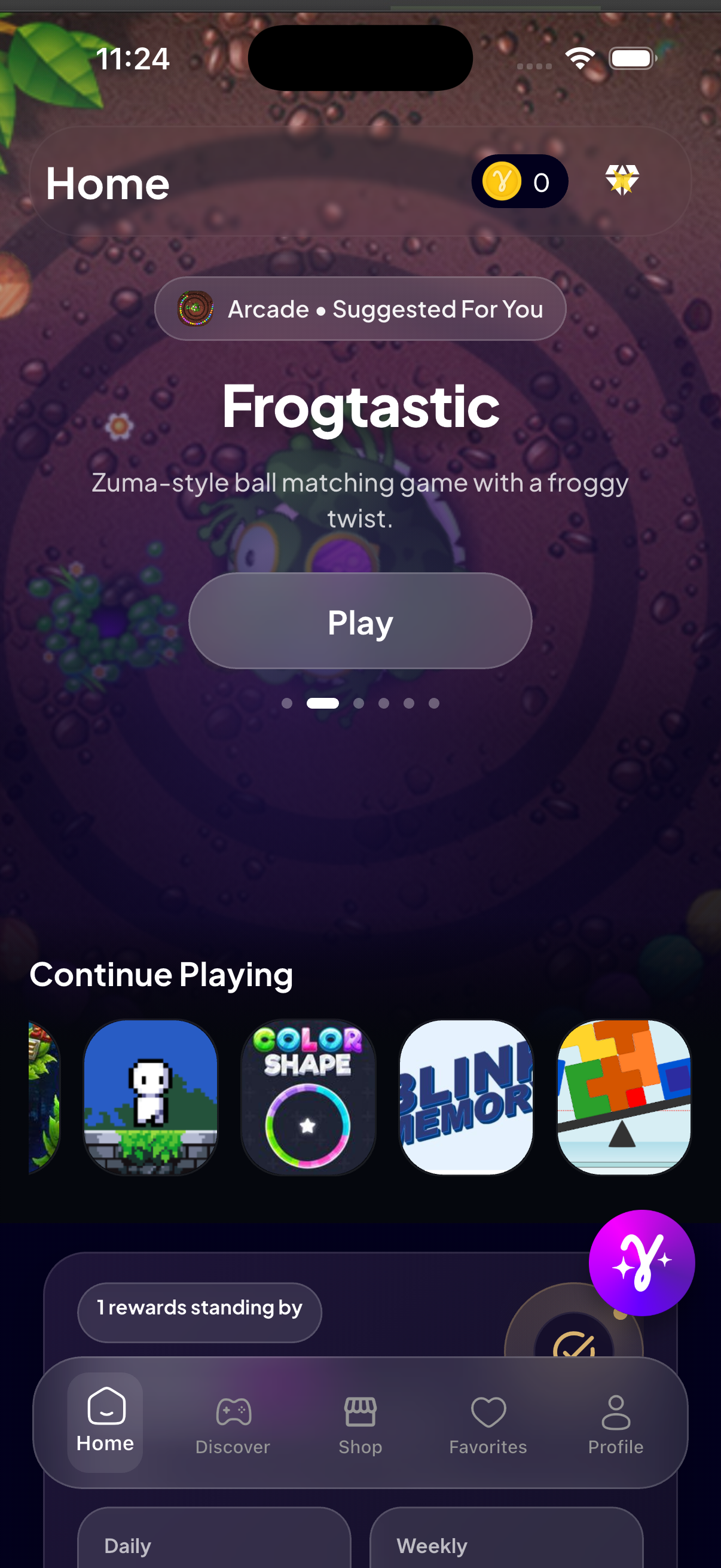 Gamma Games home screen